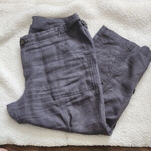 Sigrid Olsen Studio 100% Linen Utility Fatigue Capri Pants Navy Blue Sz M Quiet